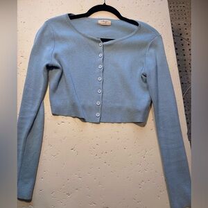 Audrey 3+1 Cropped Cardigan Small (Blue, White)